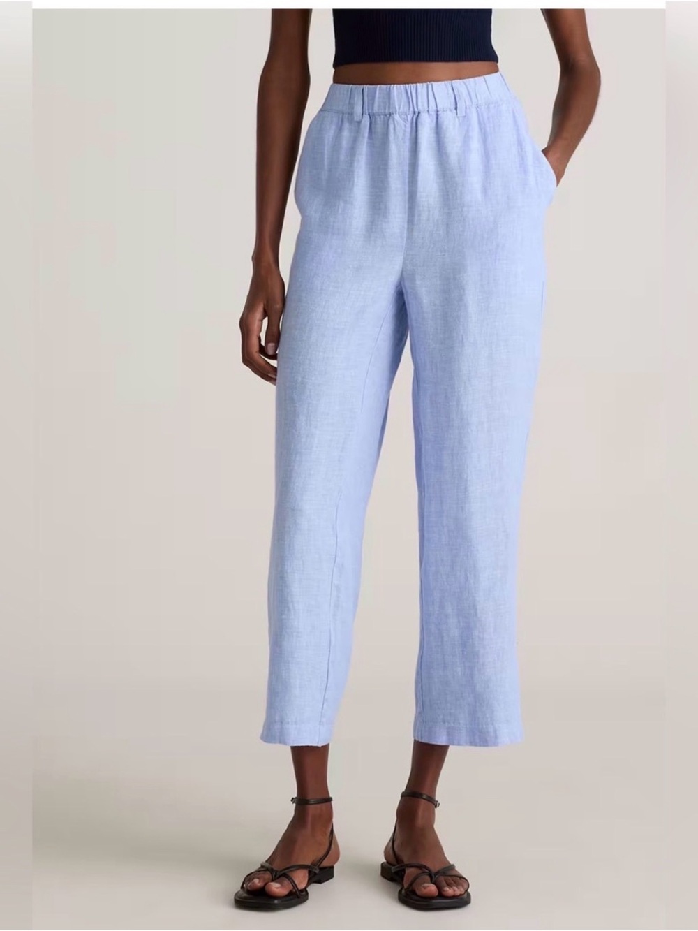 Quince 100% European Linen Pants Blue Pinstripe Size Small
